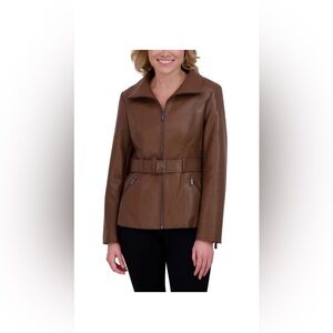 Kenneth Cole Women's Belted Faux Leather Jacket Color Brown Size Large